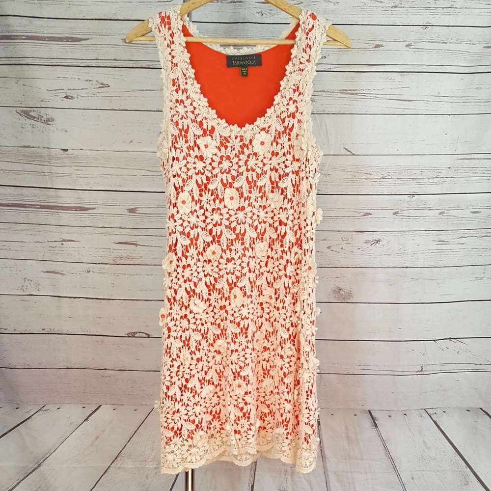 Charlotte Tarantola orange cream crochet dress